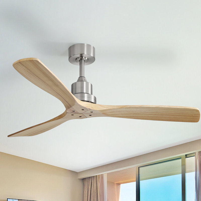 Ventilateur de plafond moderne à 3 pales de 52 po en bois massif avec télécommande et télécommande Smart App