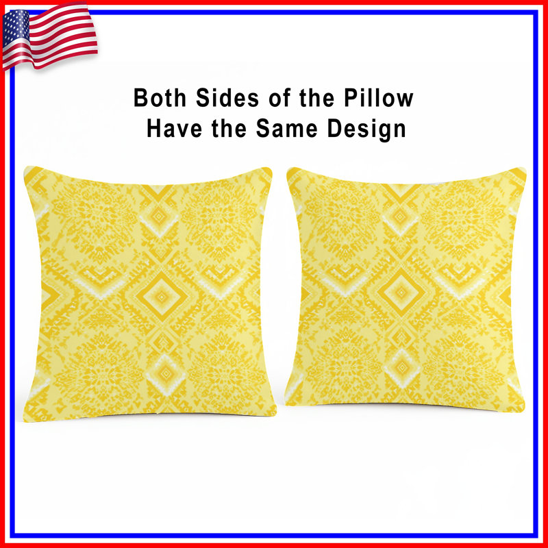 Yellow Ornate Pattern Double Sided Throw Pillows, 18 x 18 inches