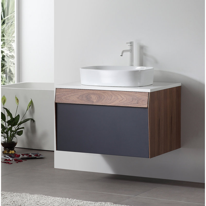 Ronda 30'' W Single Wall-Mounted Vanity, Light Brown/Dark Blue