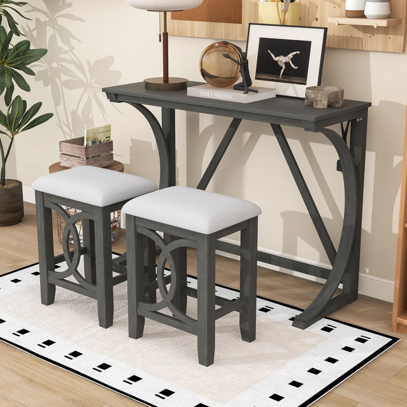 Betsons 3 - Piece Dining Set, Dining Table with USB Port and Upholstered Stools, Gray, Gray, Gray