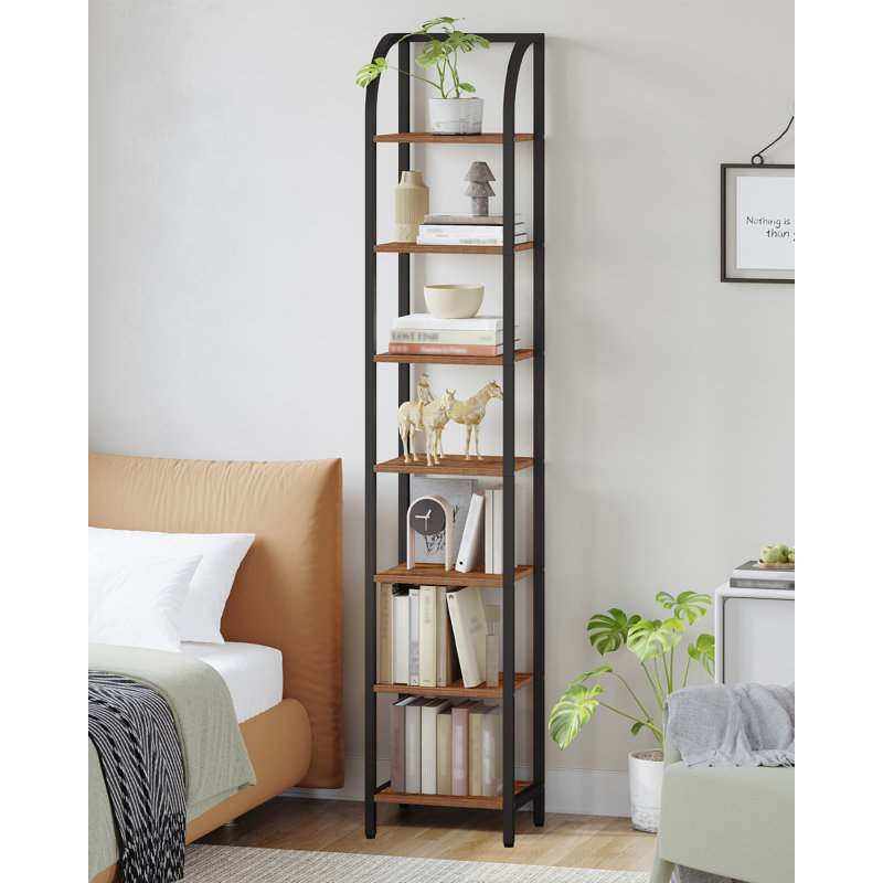 Bookcase, Narrow Bookcase Shelving Unit for Living Room, Office, Sturdy, Bedroom, Industrial , Rustic Brown/Black