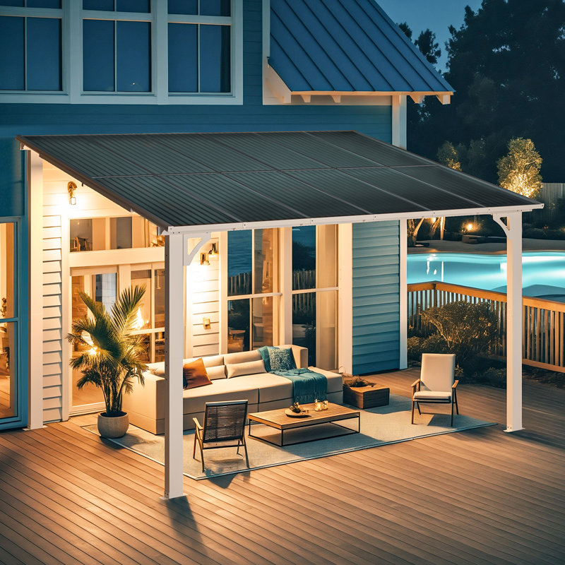 Pergola en aluminium avec auvent, Blanc, 12 pi x 8 pi