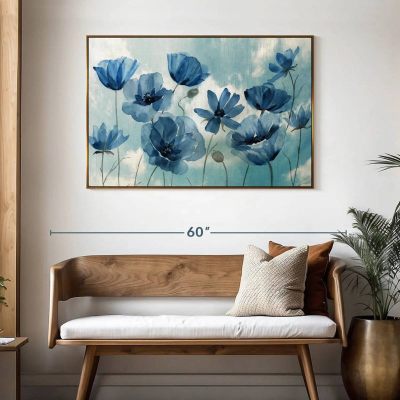 Springing Up Blue, 46" X 31", Floating Frame Gold