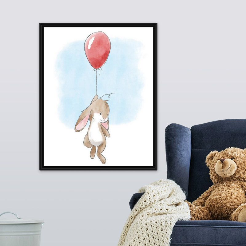 «Little Bunny and Balloon», impression, H 30 po x l 24 po x P 1,75 po, Cadre pour toile flottant noir