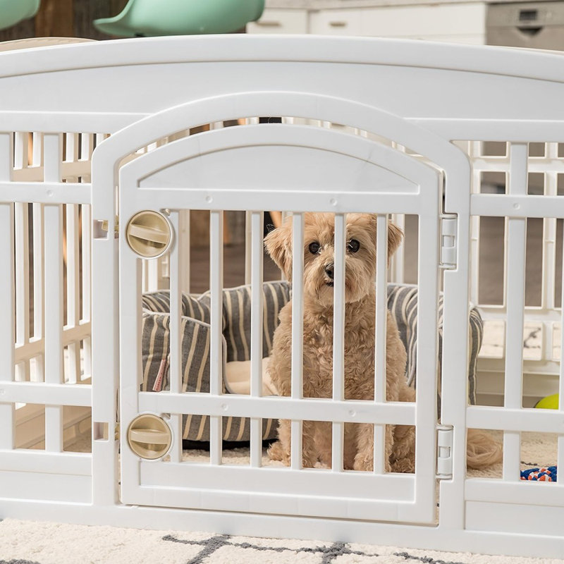Indoor Dog Playpen, White Finish, Small Breed Size, 4-Panel Foldable Design With Door, Puppy Play Pen And Pet Fence