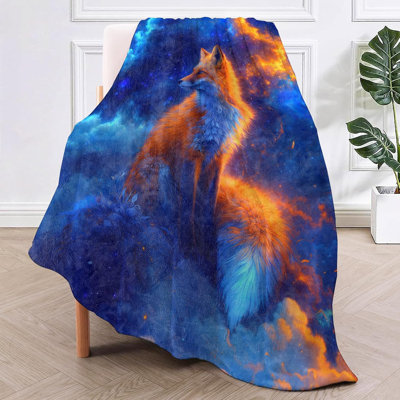 Cosmic Fox Flannel Throw Blanket Fantasy Space Wildlife Decor for Adults Dreamy Galaxy Lovers Cozy Lightweight Fleece Blankets Bedroom Couch Dorm Camping Travel Gifts, 80x60inch