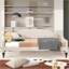Lit de jour double capitonné en lin capitonné pleine grandeur, beige - aucun sommier nécessaire pour le salon / bureau