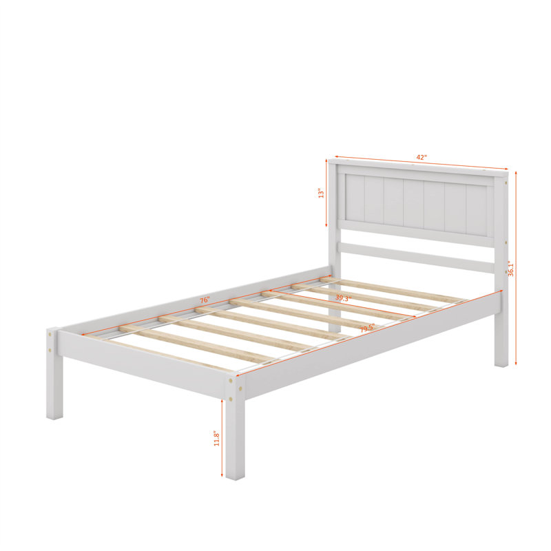 Platform Bed With Headboard, Twin, White