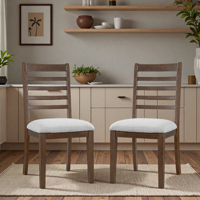 2-Piece Farmhouse Dining Chairs Set, Upholstered Dining Chairs With High Ladder Back, Classic Armless Chairs For Kitchen, Bedroom & Living Room