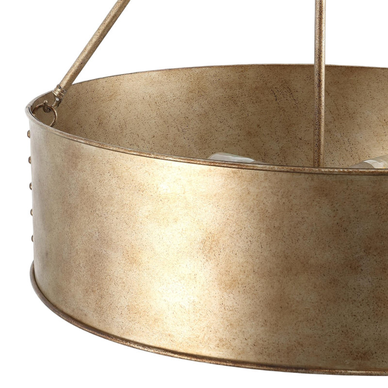 24" 5-light Distressed Metal Drum Chandelier, Gold