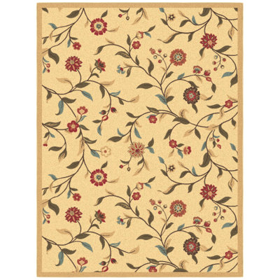 Tapis floral antidérapant pour le salon, le couloir et le vestibule Ottohome, beige