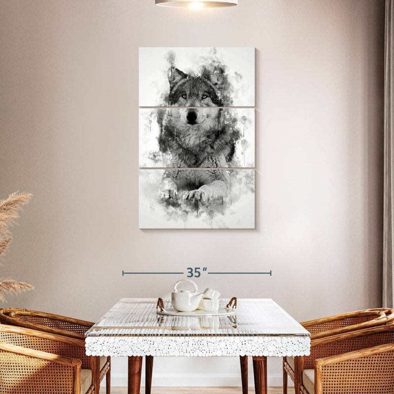Brampt Wolf Sitting Black And White, 45" H x 28" W