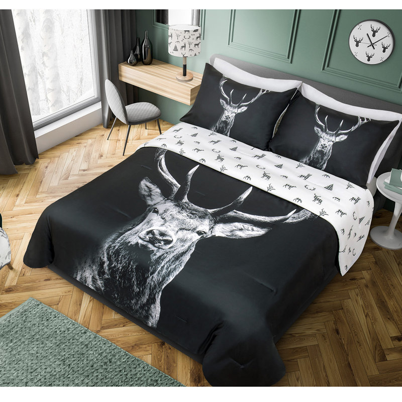  Ensemble d'édredon réversible Majestic Deer, Édredon + 2 taies décoratives pour grand lit