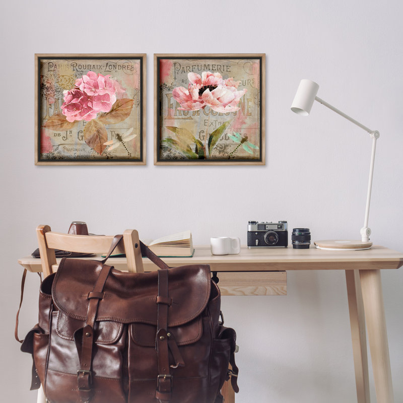 Ensemble de cadres flottants 2 pièces Vintage Collage French Florals, design par Sasha, H 18 po x l 18 po
