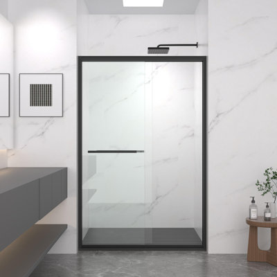 44-48"x72" Aluminum Frame Double Sliding Shower Door,Bypass Bathroom Sliding Door with Premium 5/16" (8mm) Clear Tempered Glass, Black Hardware Sliding Glass Shower Enclosure