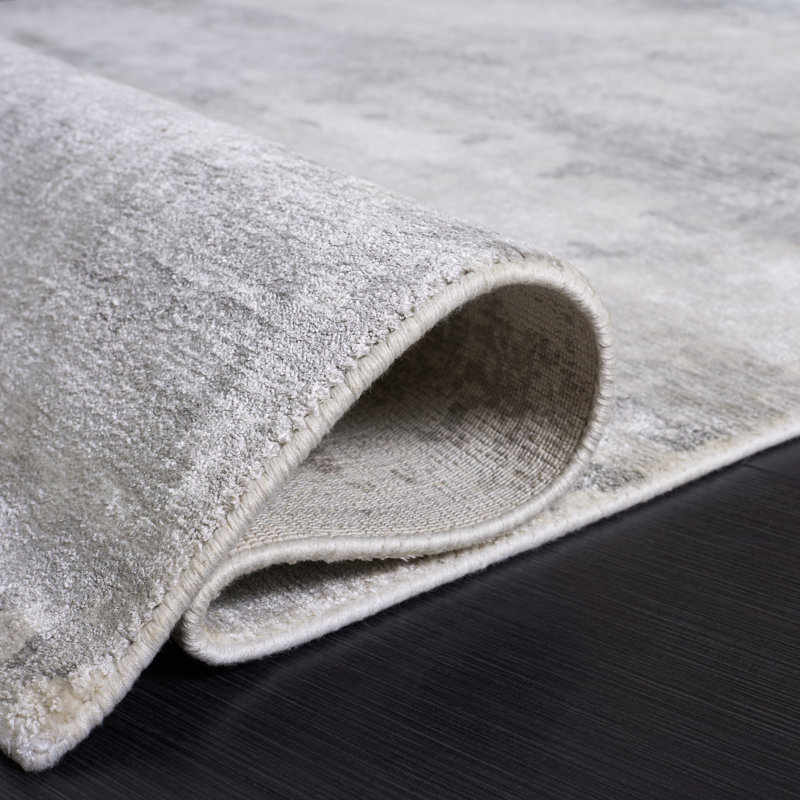 Tapis gris en viscose / coton tissé à la main Brianne, Rectangle 6 pi x 9 pi
