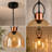 Vintage Black Pendant Light with Amber Glass Shade
