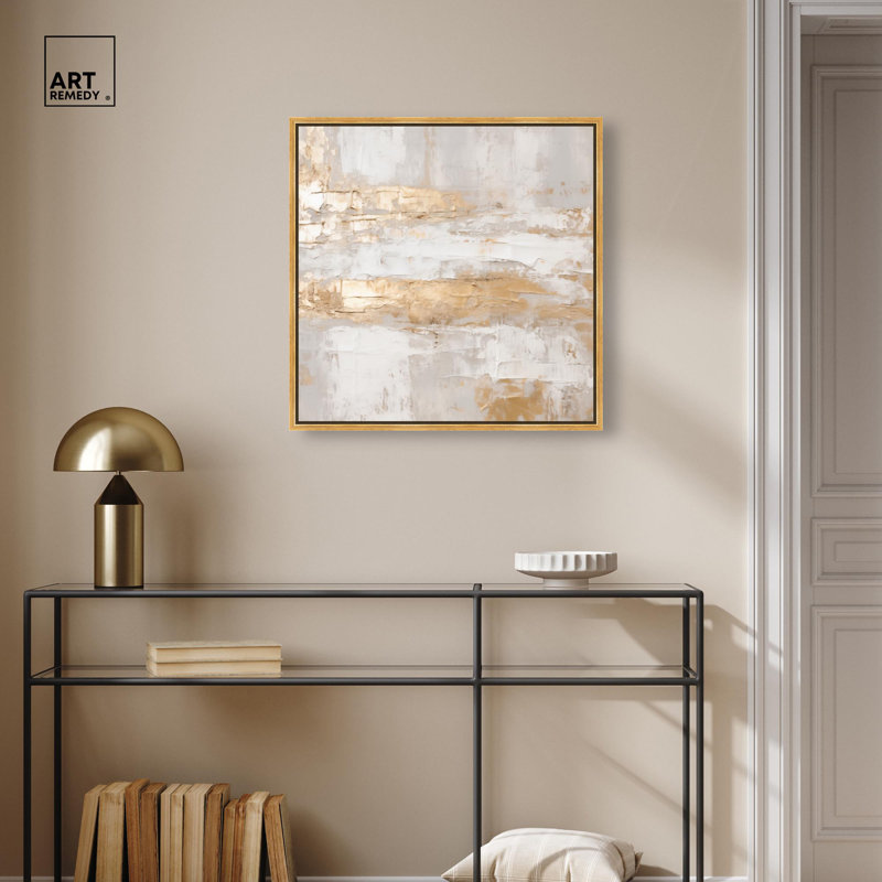 «Melted Gold Scape I» par Art Remedy, H 25 po x l 25 po, Doré, Cadre flottant