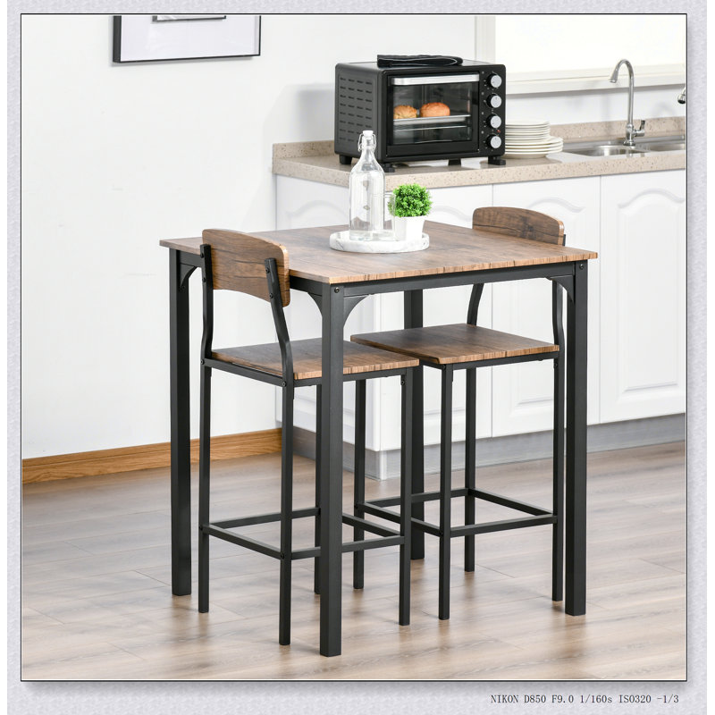 3 Piece Bar Table Set, Industrial Counter Height Dining Table Set