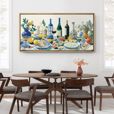 Colorful Mediterranean Feast Artwork Extra Large Pictures Framed Canvas Print Wall Art