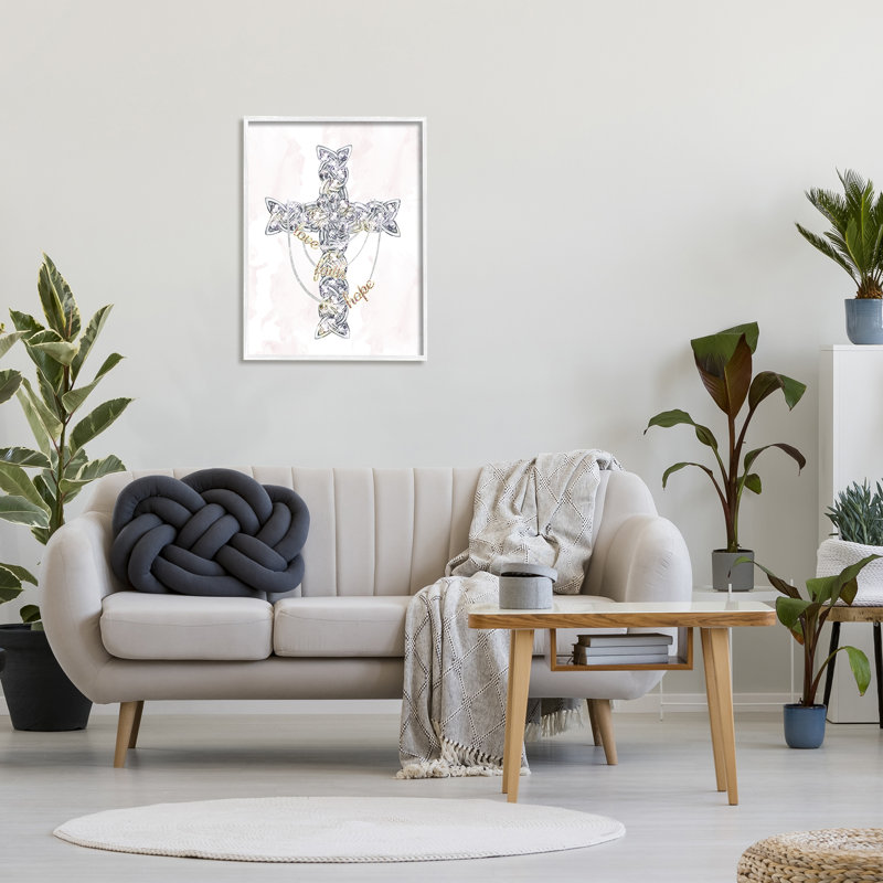 «Love Faith Hope Sentiment Glam Design», croix giclée, art texturé blanc par Ziwei Li, H 30 po x l 24 po x P 1,5 po