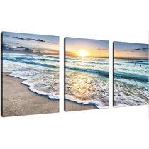 Canvas Wall Art Decor - 12x24 3 Piece Set, 24x36 Total - Sunset Beach