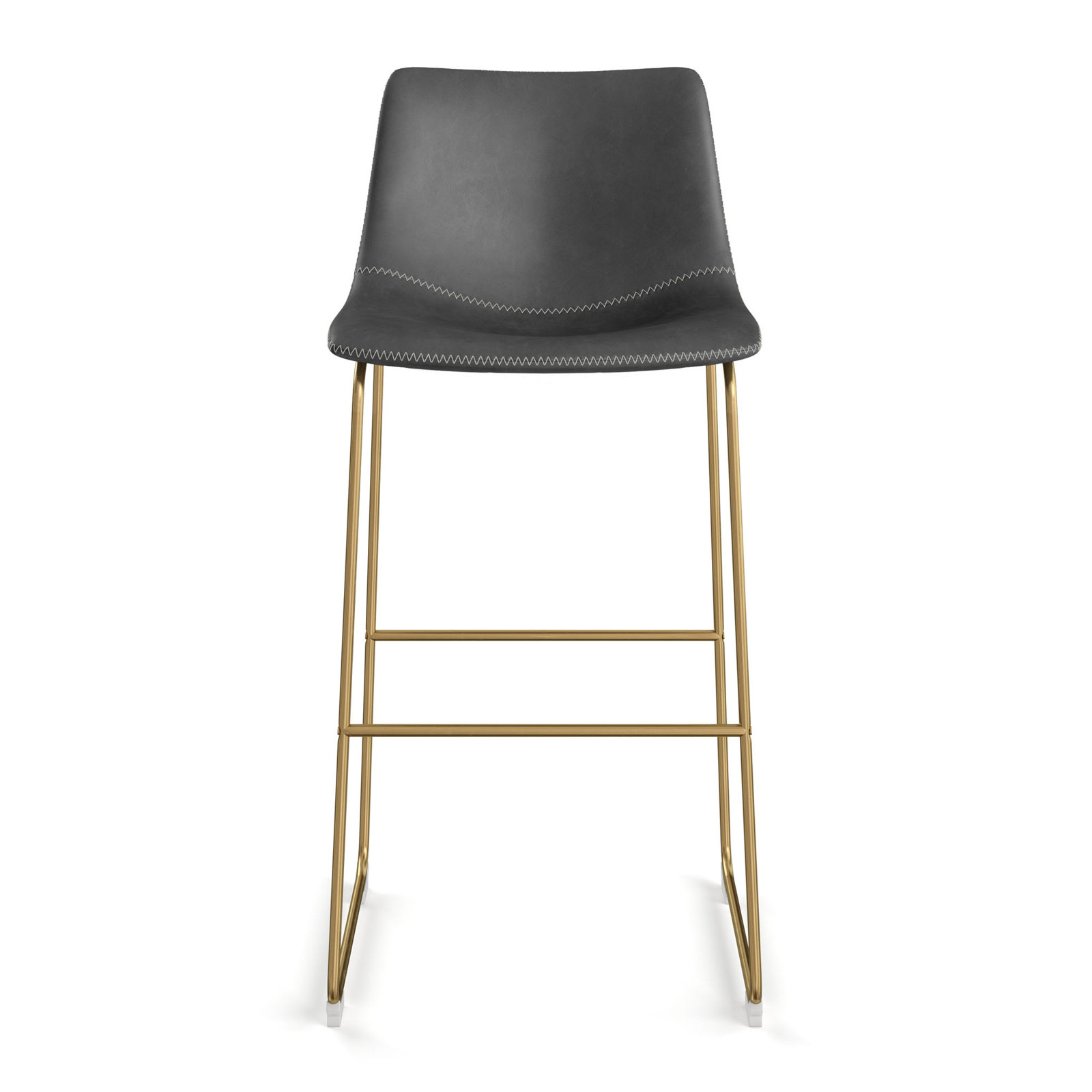 Nia Vegan Leather Bar & Counter Stool, Bar Stool (29" Seat Height), Gray, Gold