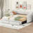 Twin Xl To King, Beige, Upholstered Daybed, Two Drawers, Stylish Buttoned Back, Foam - Padded Sides King Size, Storage Comfortable Seating, No Box Spring Required