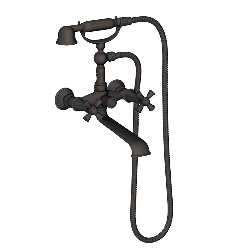 Aylesbury Wall Mount Exposed Tub & Hand Shower Set, Cross Handle, Flat Black