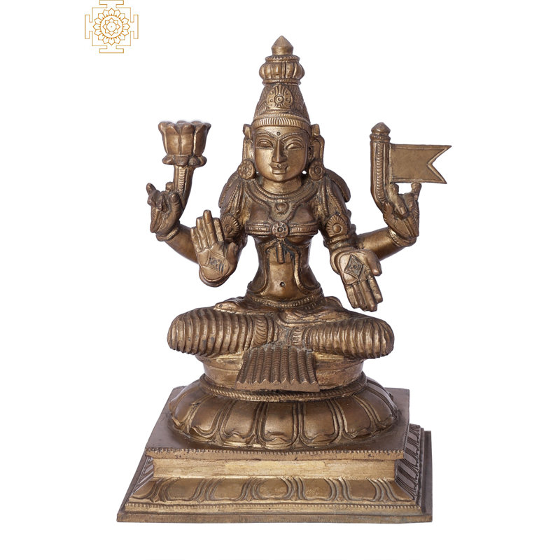10" Sitting Devi Lakshmi Bronze Statue - Handmade Panchaloha Idol | Madhuchista Vidhana (Lost Wax) from Swamimalai