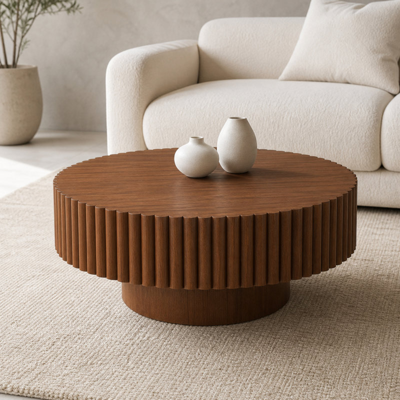 Table basse ronde en bois massif de 32 po Lorven, Bois brun
