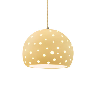 Luminaire suspendu 1 lumière Donati - jaune pâle - laiton antique - l 12,25 po x H 9,25 po - ampoule remplaçable - cordon torsadé beige
