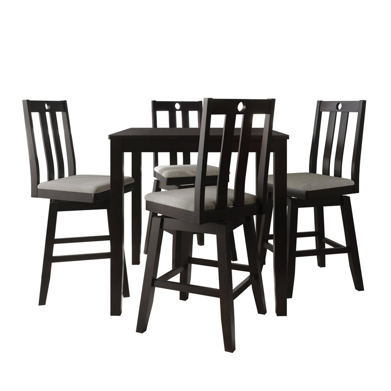 5-Piece Counter-Height Dining Set with Slat-Back Chairs and Square Table, Black, Black