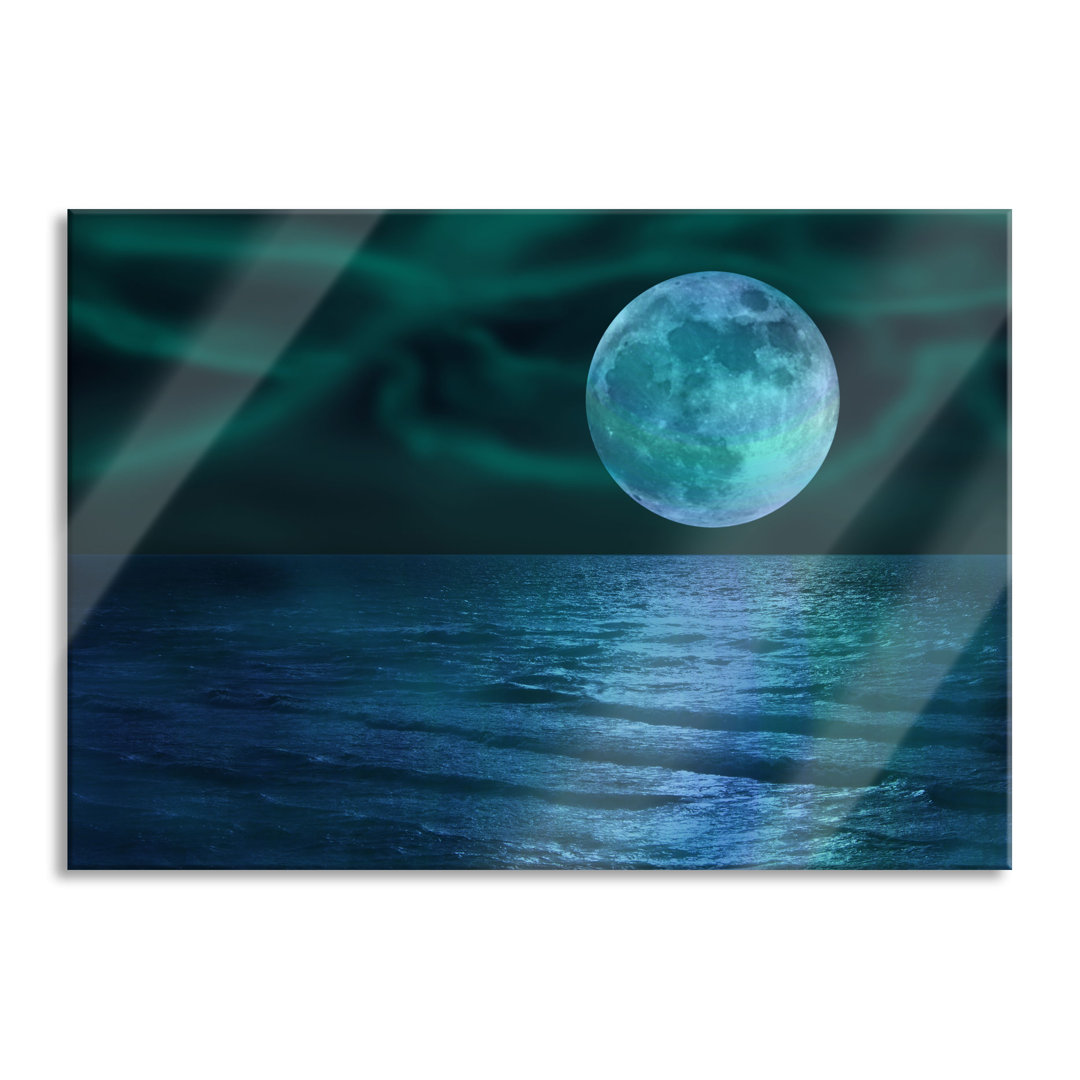 Glasbild | Wandbild Auf Echtglas | Ruhiges Meer Mit Vollmond | 2 Blau LF4989