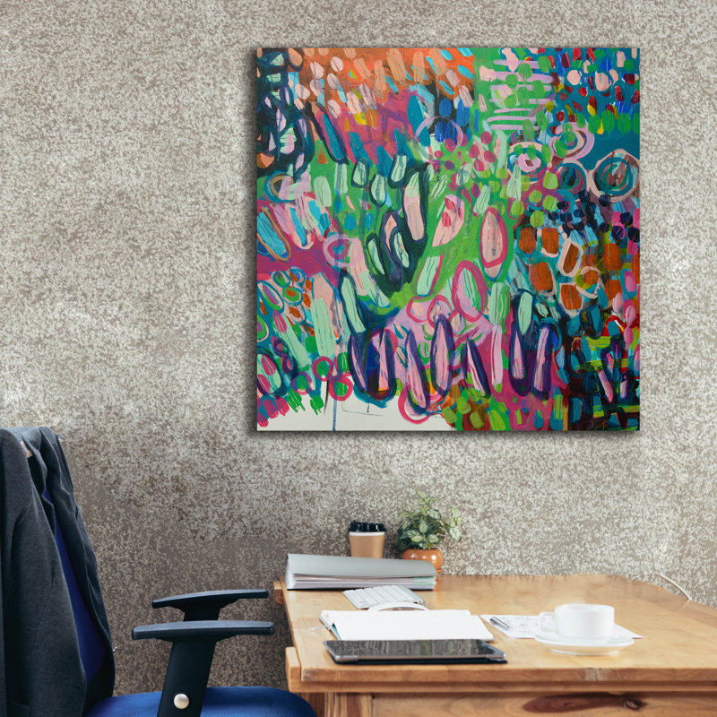 Toile épique Graffiti «Crazy Abstract Gardens No. 6» par Lindsey McAlister, art mural sur toile, 37 po x 37 po