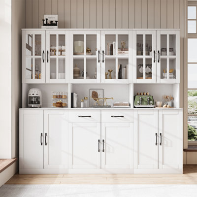 71" H X 78.7" W Kitchen Pantry With Bookcases, Glass Door Kitchen Hutch With Drawer And Spacious Countertops(AEA) by Hokku Designs