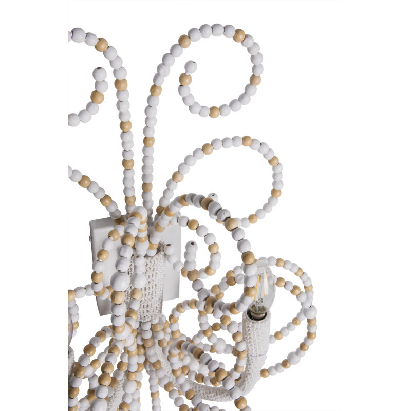 Wood Bead Wall Sconce, Natural/White