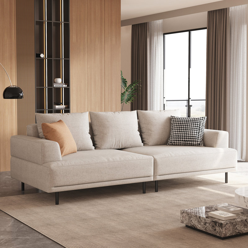 Breathable Cotton-linen Fabric Sofa, Solid Wood Frame, High-elastic Sponge Seat Cushion, Light Beige, 3