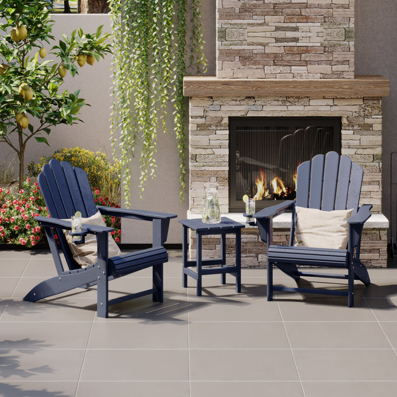 Ensemble 3 pièces de chaise Adirondack résistant aux rayons UV Lucus et table d'appoint, Marine
