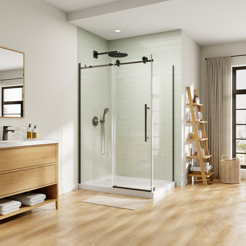 48" W x 32" D x 72" H Semi-Frameless Sliding Shower Enclosure With 5/16" Clear Tempered  Glass, Matte Black