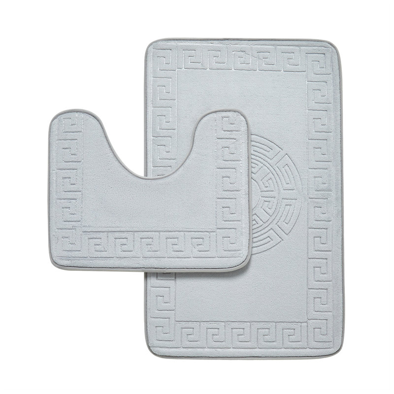 2 Piece Bathroom Rug Set Memory Foam Bath Mat & Pedestal Mat Soft Absorbent Non Slip Machine Washable Bathroom Mats, Gray