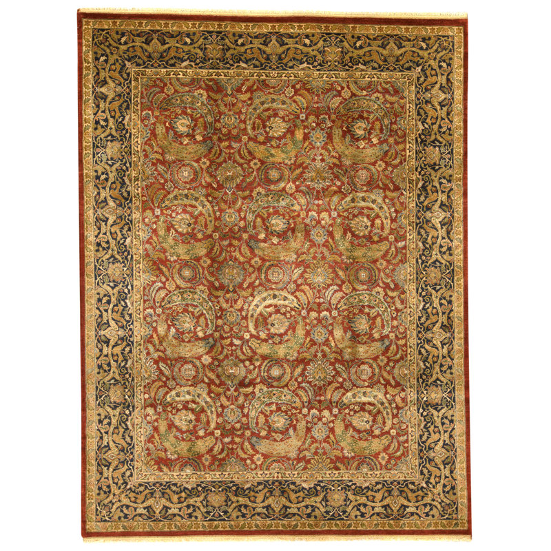 Tapis rouge et noir noué à la main de haute qualité
