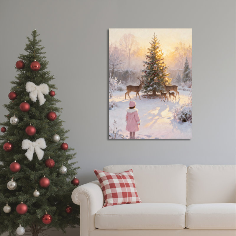 «Winter Deer Scene», art mural, H 18 po x l 12 po