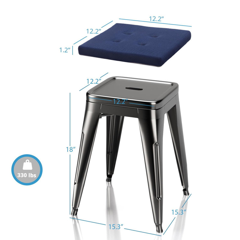 Tabouret de bar 18 po Forand, Bleu, Noir lustré