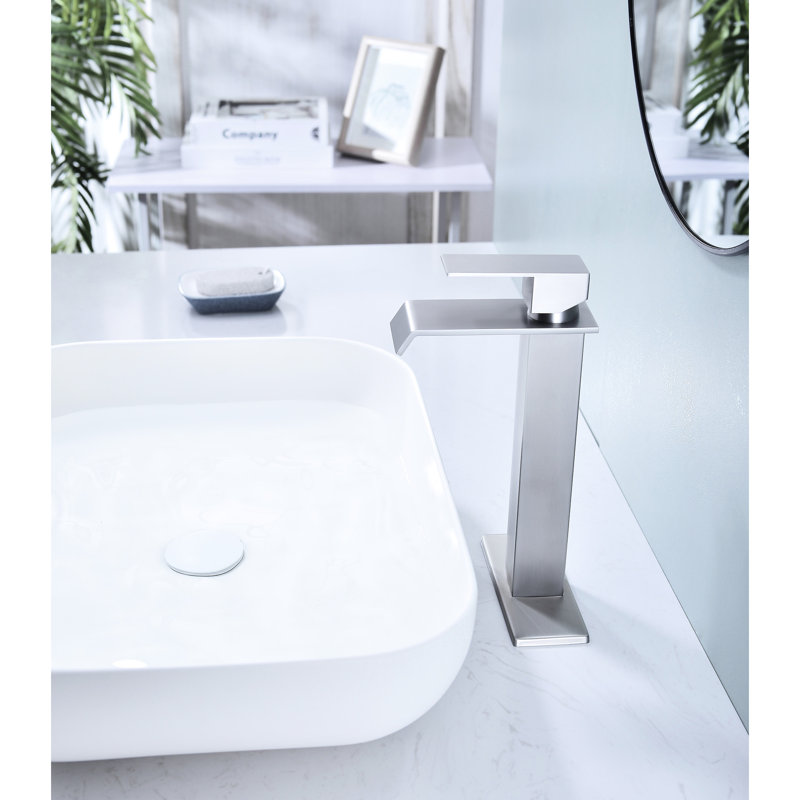 Bathroom Sink Faucet With Waterfall Stream And Finish Stainless Steel Spout For Easy Adjustment, Brushed Nickel