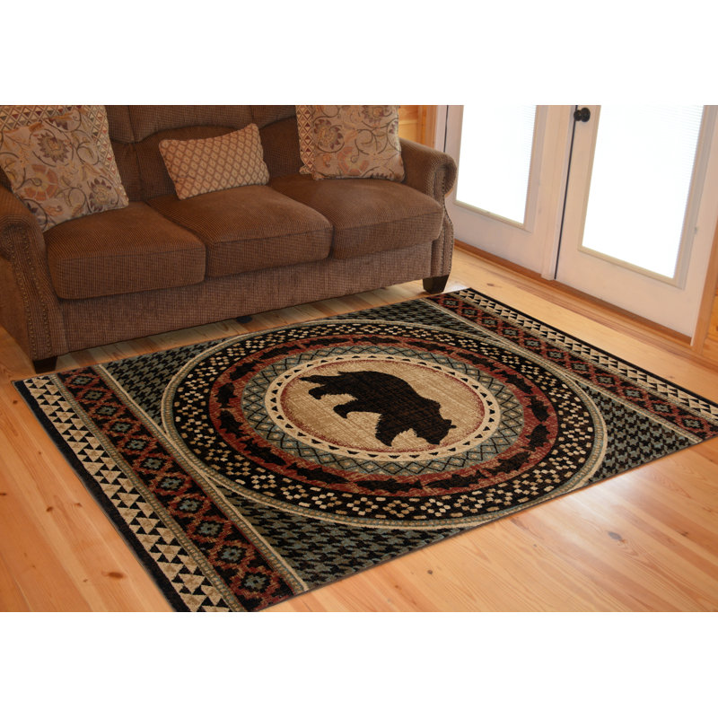 Tapis rouge / noir / beige Ila Bear, Rectangle 7 pi 10 po x 9 pi 10 po