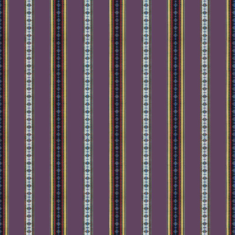 Madeleine Castaing Rayure 100% Cotton Fabric, Aubergine