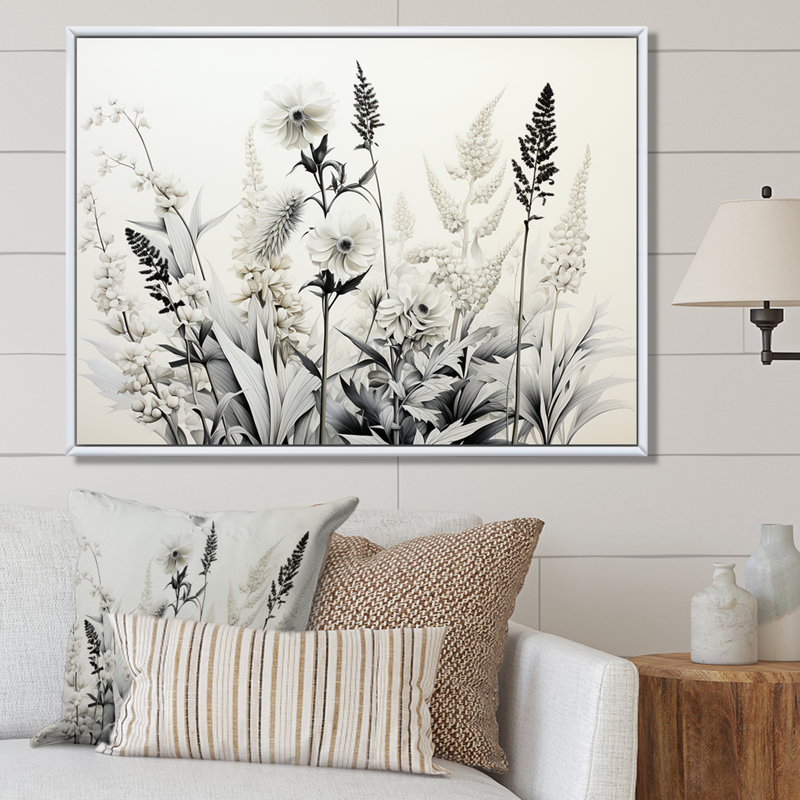 Herbes grises et blanches Minimal Harmony II, H 30 po x l 40 po x P 1,5 po, Cadre simple blanc