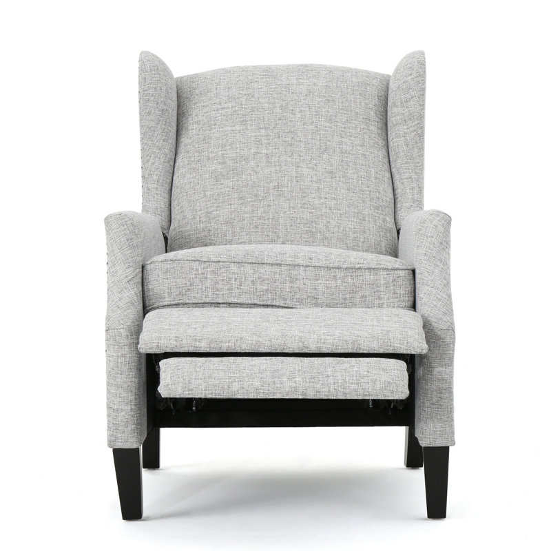 Nora Manual Recliner Lounge Chair, Wingback, Nailhead Trim, Gray, Gray