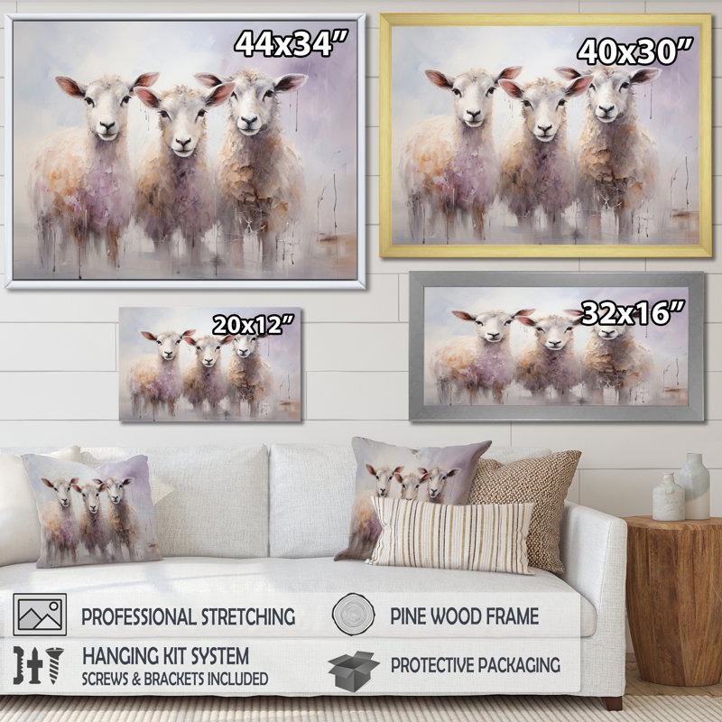 «White Pink White White Sheep Ethereal Ewes II», reproduction sur toile, Cadre flottant noir, 12" H x 20" W